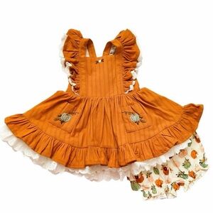 Love & Grow girl’s fall pumpkin tunic dress set size 7Y EUC